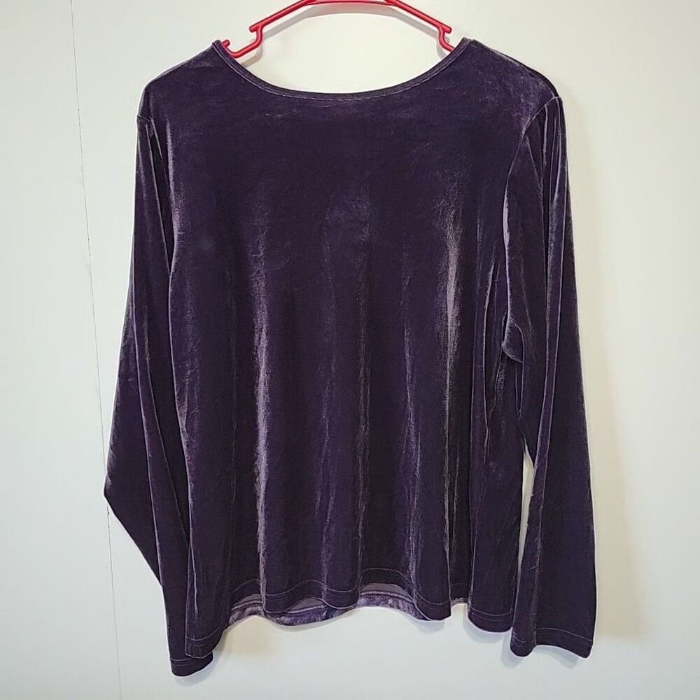 Vintage Dialogue Purple Velour Top Womens 18W Long Sleeve Stretch Velvet